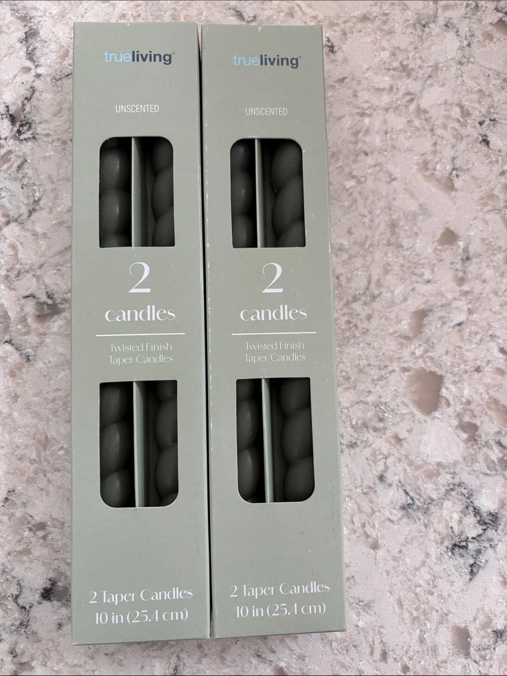 True Living Unscented Twisted Taper Candles — Olive Sage Green 10 inch